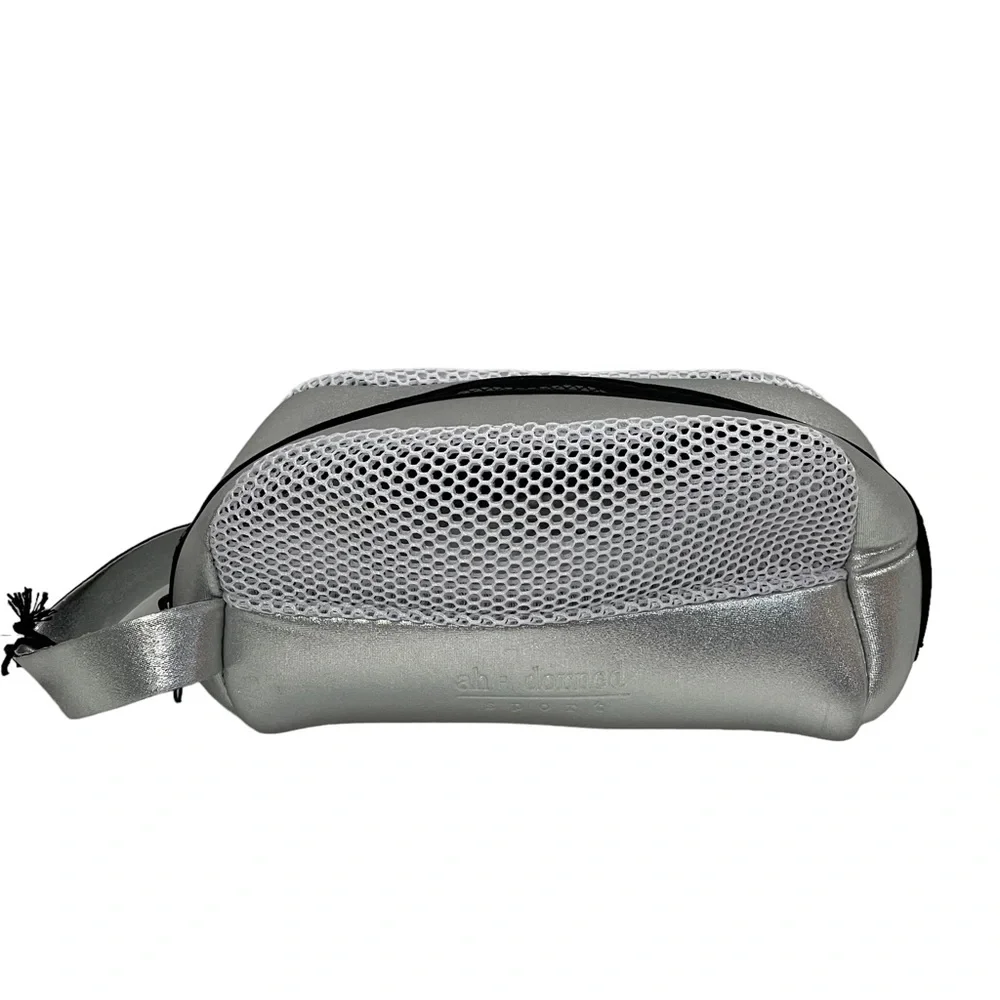 Ah-Dorned Sport New York Travel Make Up Bag Metallic Silver Zip Close Vacation